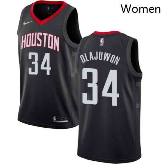 Womens Nike Houston Rockets 34 Hakeem Olajuwon Swingman Black Alternate NBA Jersey Statement Edition